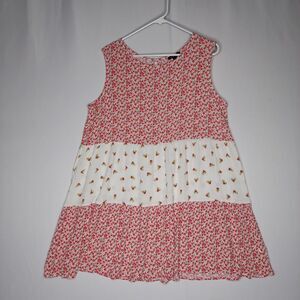 As U Wish Tunic Dress Jrs 3X Sleeveless Tiered Red Ditsy Floral Keyhole Button